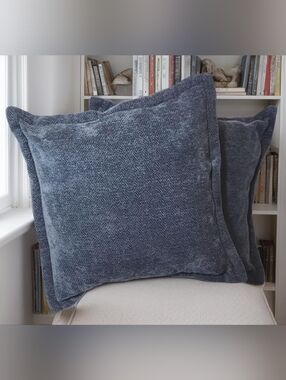Plush Textured 20"X20" Square Duck Feather Throw Pillows - Slate Blue